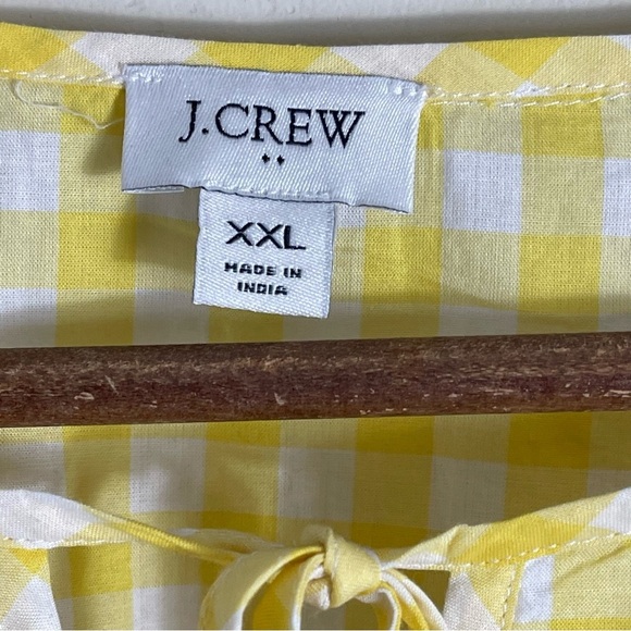 J Crew Gingham flutter top with bib trim yellow white 100% cotton size XXL - Picture 6 of 10